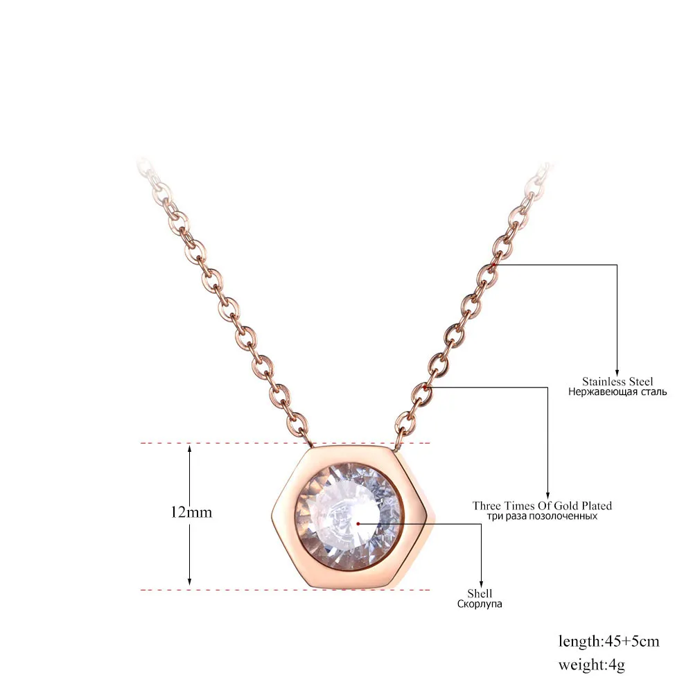 Lokaer OL Стиль розовый золотой шестигранник геометрия кулон ожерелье из нержавеющей стали CZ Crystal ClexaRte ювелирные изделия для женщин девушки N19041