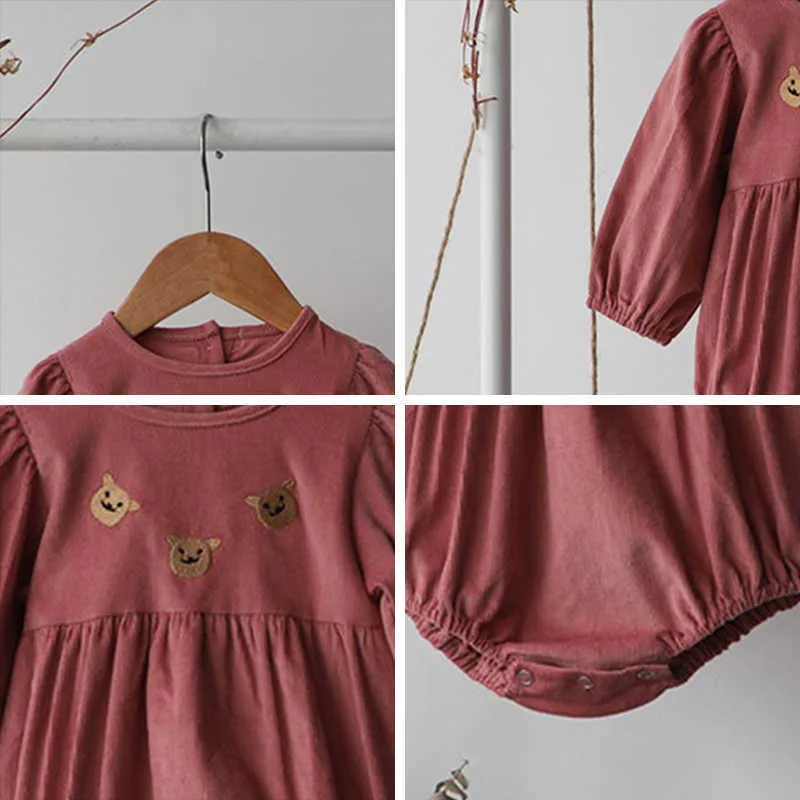 Bärenführer Sommer Kleinkind Baby Nette Bodysuit Mode Geborene Mädchen Jungen Cartoon Süße Kleidung Säugling Volle Hülse Kleidung 210708