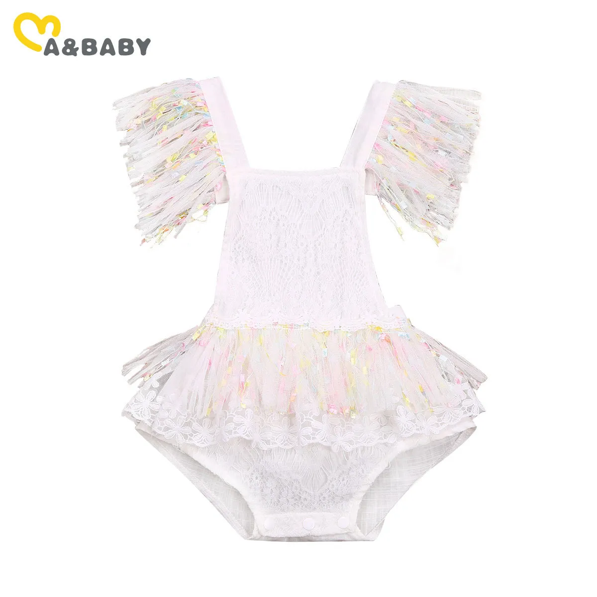 3M-3Y Summer Princess born Infant Baby Girls Romper Lace Tassel Tutu Birthday Party Clothes For Girl Jumpsuit 210515