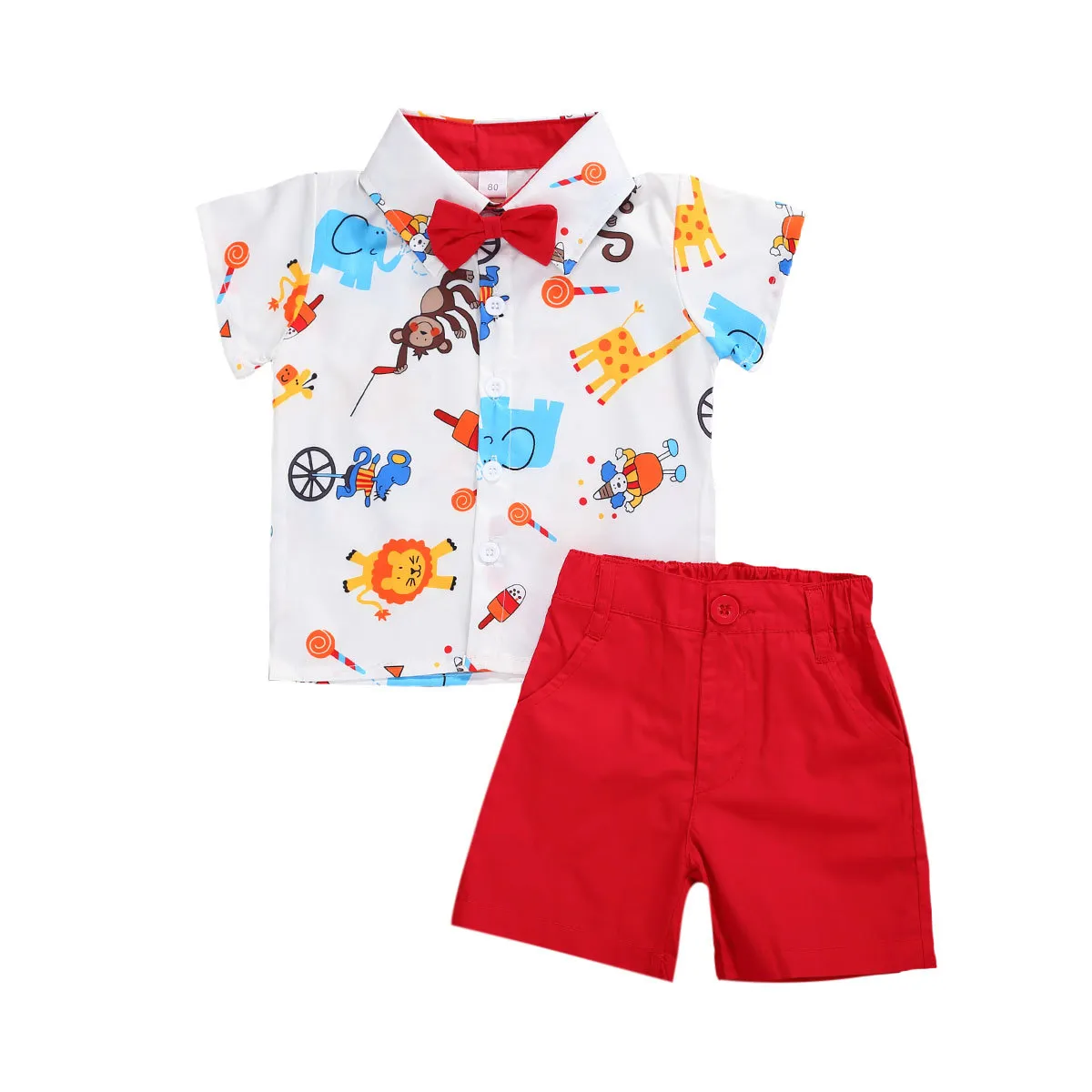 1-5Y Noël Enfant Enfant Enfant Garçon Vêtements Ensemble Gentleman Costume Dessin Animé Chemise De Voiture Short Rouge Tenue Costumes De Fête De Noël 210515