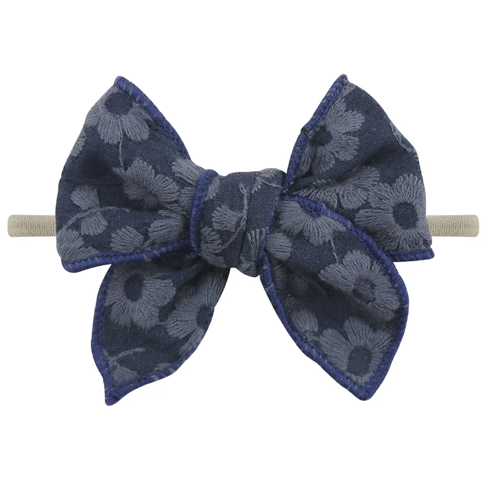 20 pçs / lote sólido bordado bordado laço gravata bandband com elástico nylon banda para meninas de bebê verão princesa boutique headwear