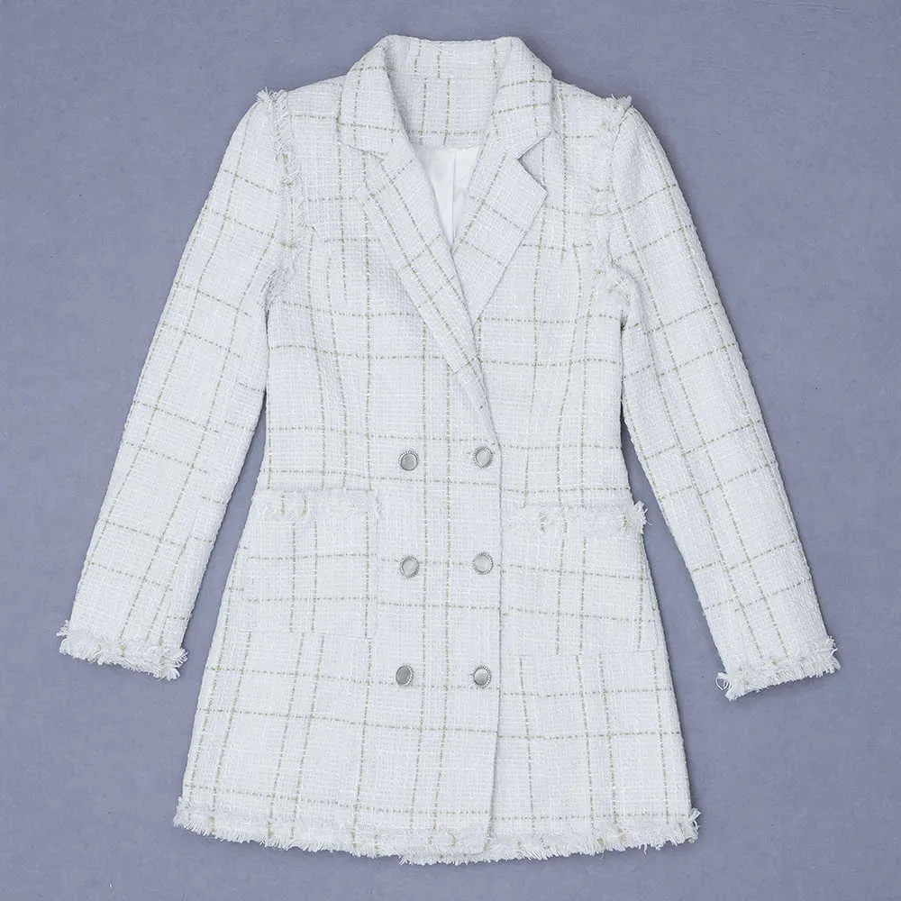 Femmes piste mode Sexy à manches longues Double boutonnage hiver célébrité blanc Blazer manteau Designer Outwear veste 210527