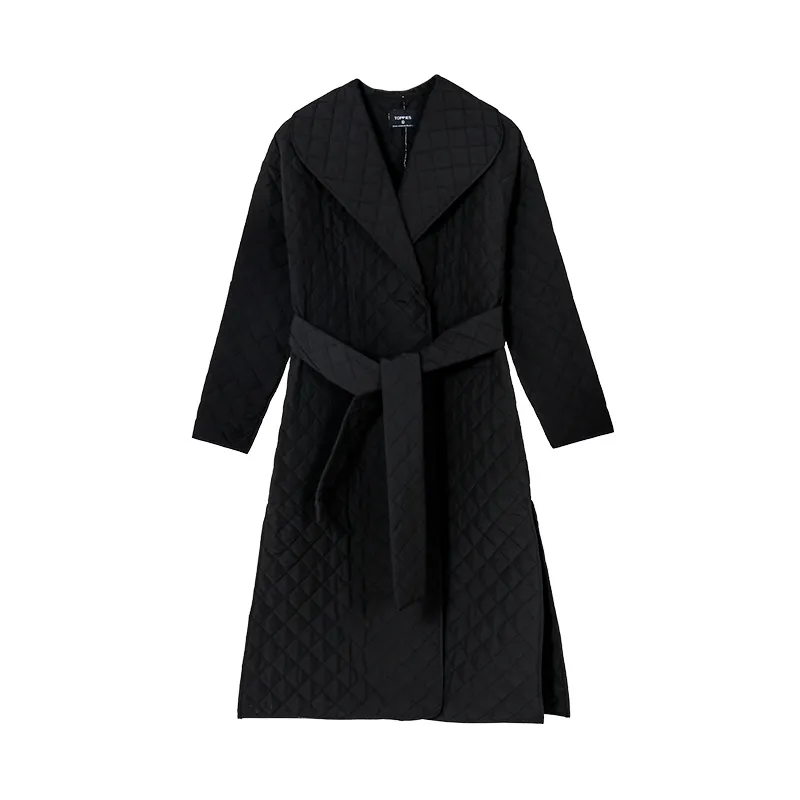 Abrigo de otoño invierno para mujer, chaqueta larga de argyle, parkas finas, cinturón de doble botonadura a cuadros 210421