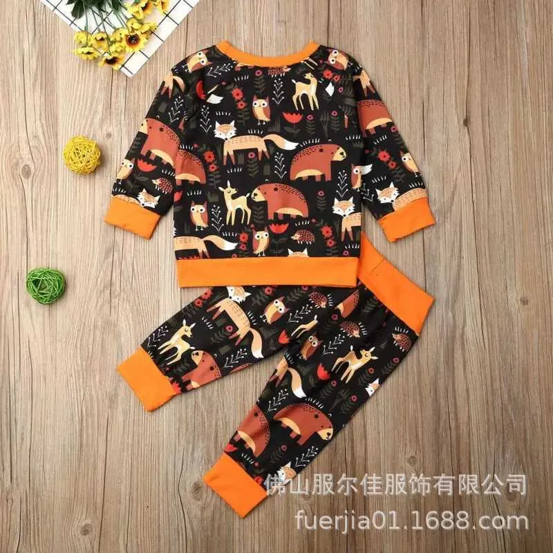 Autunno Pagliaccetti neonati Vestiti a maniche lunghe Stampa Cartoon Animal Pantaloni Costume bambini in stile Halloween 0-5T 210629