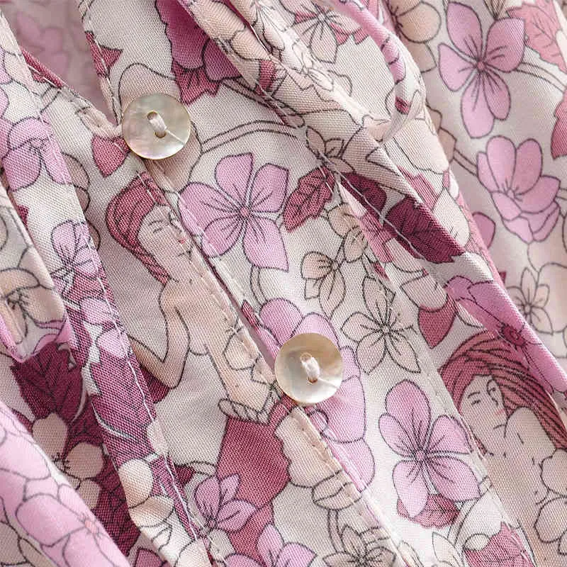 Foridol boho autunno abito lungo donna scollo a V fusciacca stampa floreale maxi vacanza al mare bottoni rosa abiti 210415