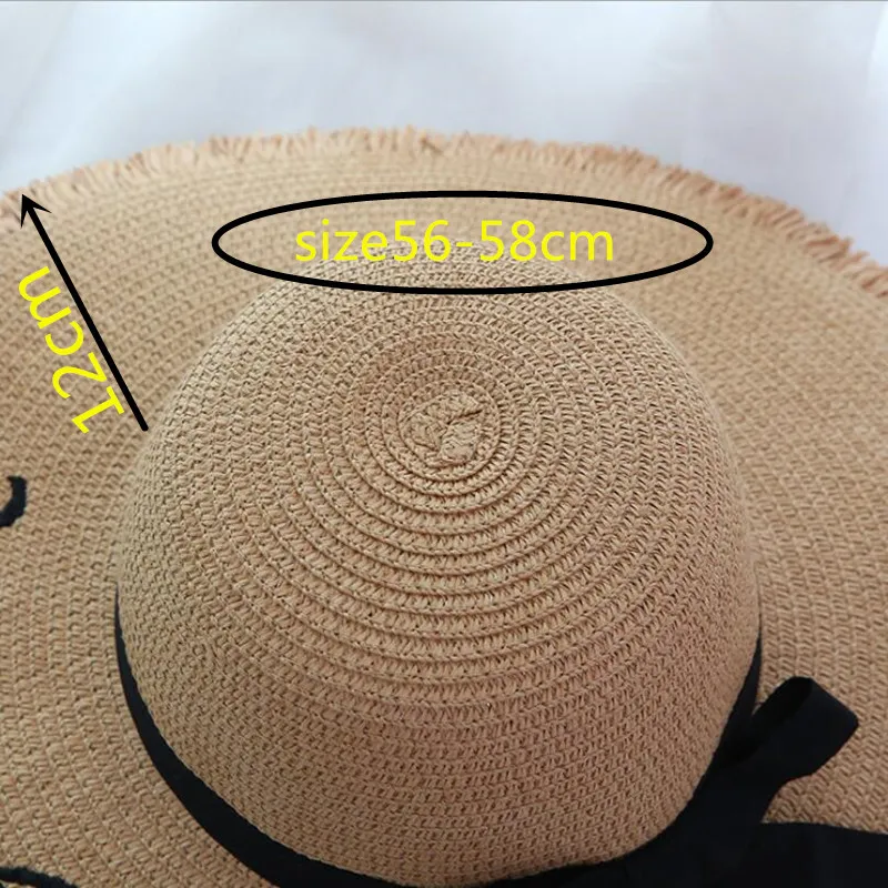 Broderi sommar stråhatt kvinnor bred grim solskydd strand hatt 2021 justerbar diskette fällbara solhattar för kvinnor dam268w