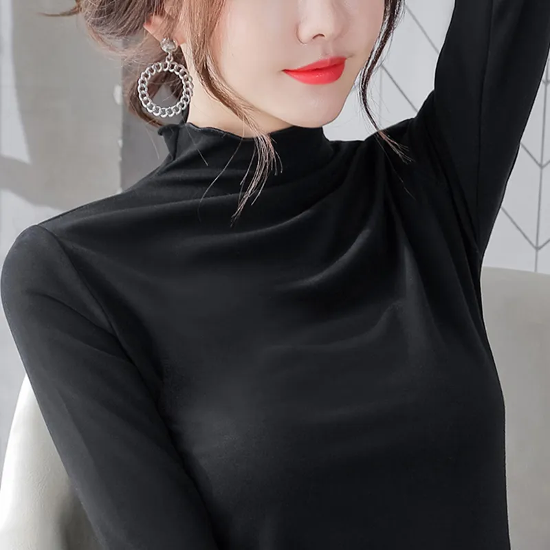 Lucyever Turtleneck Bottoming Chemises Femme Mode Volants Manches Top Femmes Automne Style Coréen Slim Blouse Femme 210521