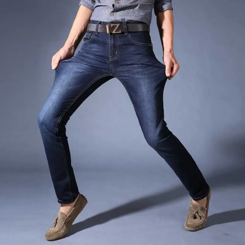 Autunno Uomo Business Classic Jeans Plus Size 40 Homme Pantalones Hombre Soft Elastic Blue Denim Tuta Pantaloni da uomo X0621