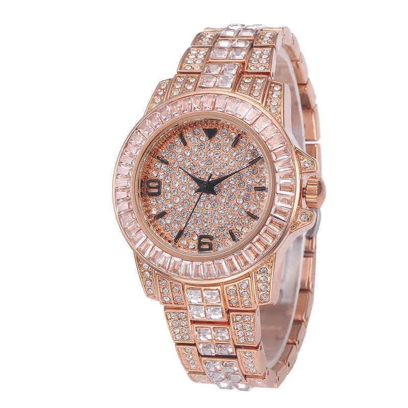 Reloj de pulsera de lujo con cristal ostentoso para hombre, Color dorado y plateado, de cuarzo, resistente al agua, estilo Hip Hop, Jewwelr, 233M