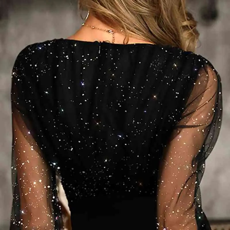 Mode Elegant Sexig Bag Hip Midi Dress Wonen Black Retro Gazue Sequins Långärmad Kvinnlig Klänningar Party Culb Dress Vestidos Y1204