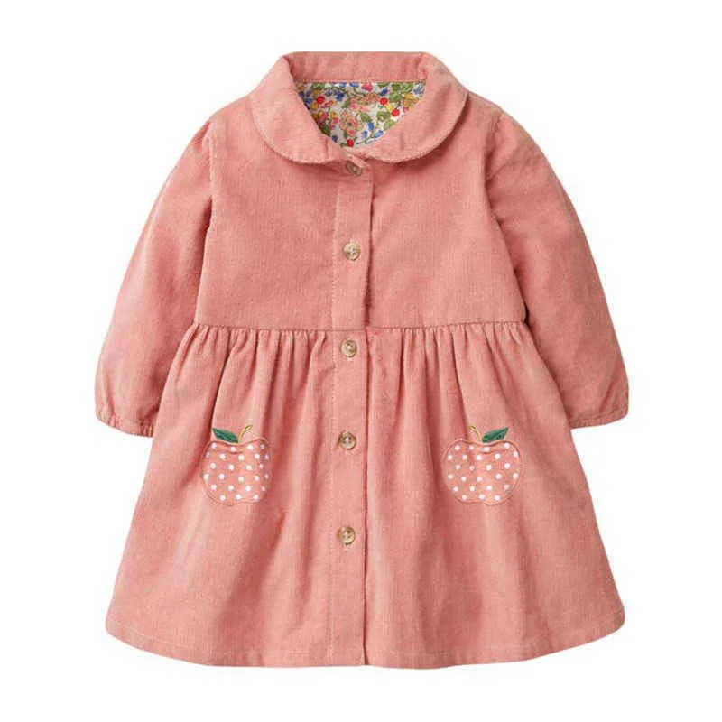 Frocks for Kids Brand Autumn Baby Girls Clothes Cotton Hedgehog Applique Shirtdress Toddler Christmas Dresses for Kids 2-7 Years 211029