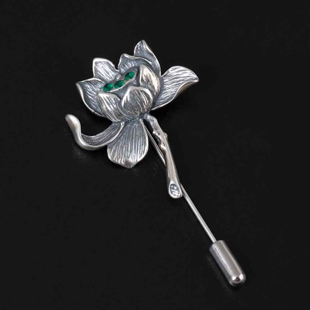 Spilla da sposa con fiore in argento sterling 925 antico personalizzato, zircone verde, accessori abiti da uomo, spilla da sposa