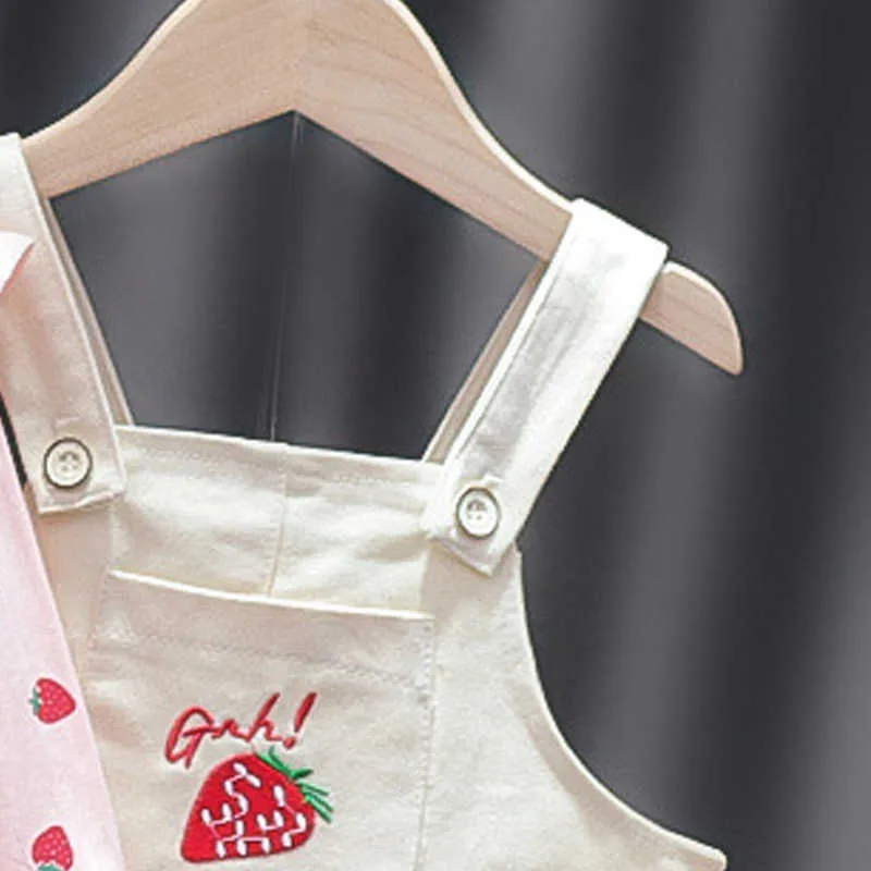 Bear Leader born Baby Girls Clothing Sets Spring Fashion Infant Strawberry Blouses Suspender Dress Outfits Princess Clothes 210708