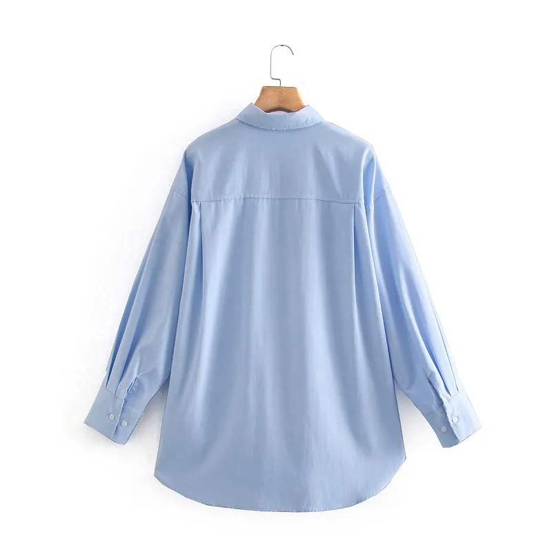 Toppies Casual Bleu Chemises Oversize Boyfriend Chemises Femmes À Manches Longues Femme Tops Déchiré Blouses 210412