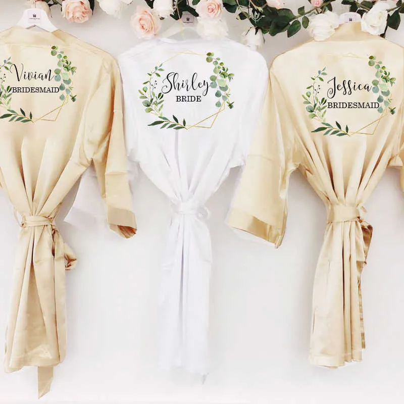 Satin Soie Robes Fleur Imprimer Mariage Peignoir Mariée Demoiselle D'honneur Robe Femmes Vêtements Vêtements De Nuit 210901