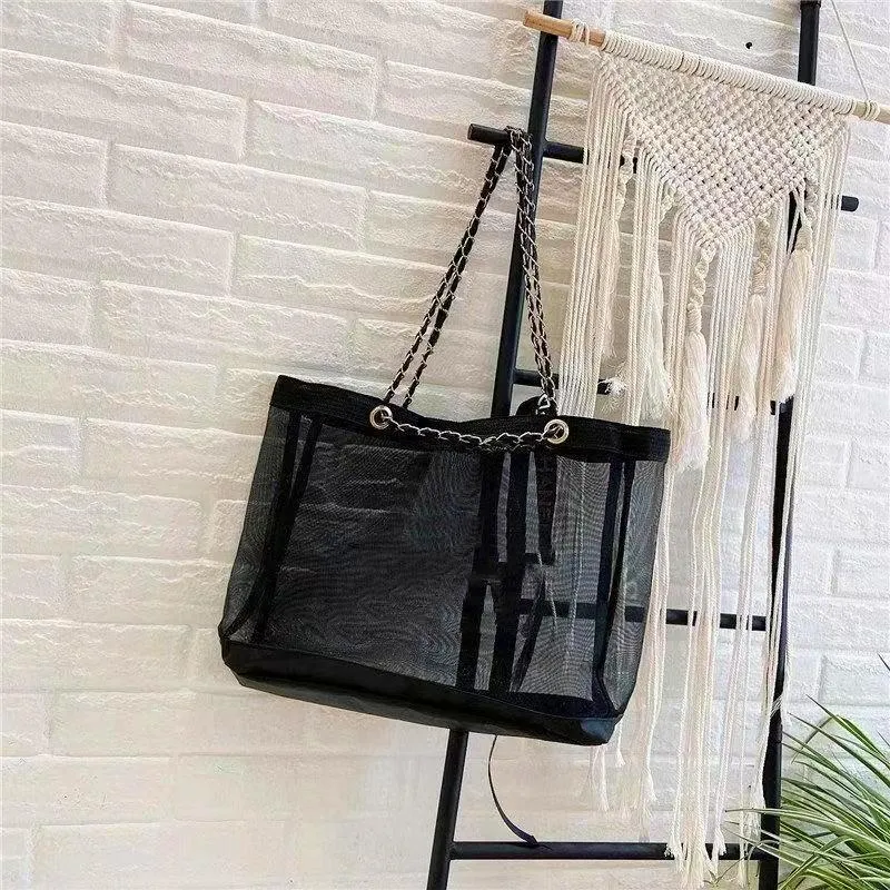 Bolsa de maquillaje de playa, bolso negro, bolso de mano, red famosa, tienda de cosméticos, bolso de belleza, bolso de compras negro, bolsa de red 260u