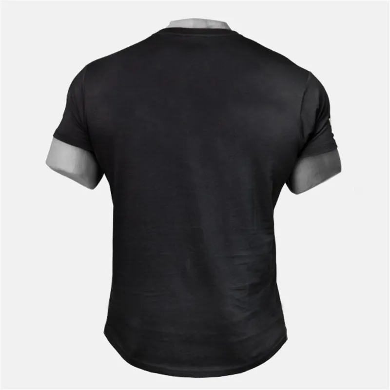 Muscleguys Summer Fashion élasticité Sporting T-shirt Hommes À Manches Courtes Fitness T Shirt Hommes Impression Gymnases Bodybuilding Tshirt 210421