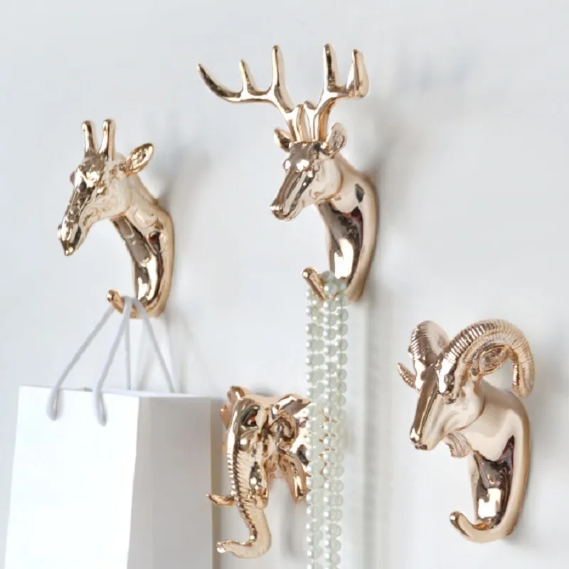 Europa Animal em forma de ganchos deer veado rinoceronte girafa girafa elefante cabeça cabide casaco para chapéu gancho suporte de rack home decor 210414