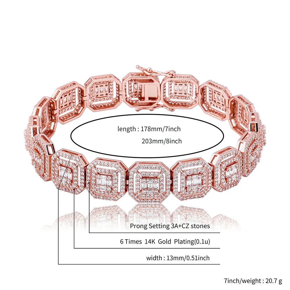 Charm 13mm Persoonlijkheid Bling Tennis Bracelet Miami Cubaanse keten Fijne nieuwe mode Iced Out Cubic Zirconia Rose Gold Hip Hop sieraden voor vrouwen en mannen