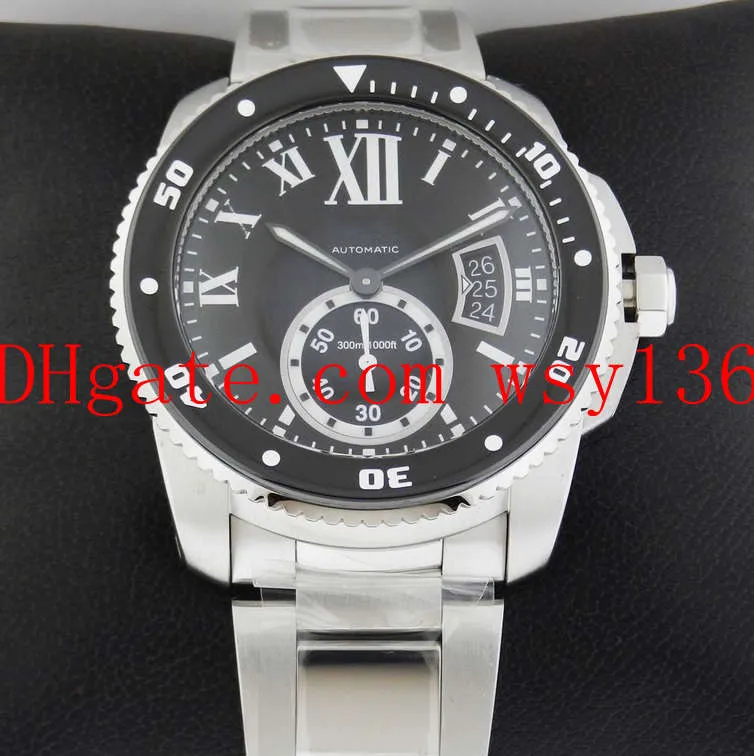 Top qualité Calibre de hommes Date Sport montres-bracelets Diver w7100057 bracelet en acier inoxydable cadran noir hommes automatique Machi224G