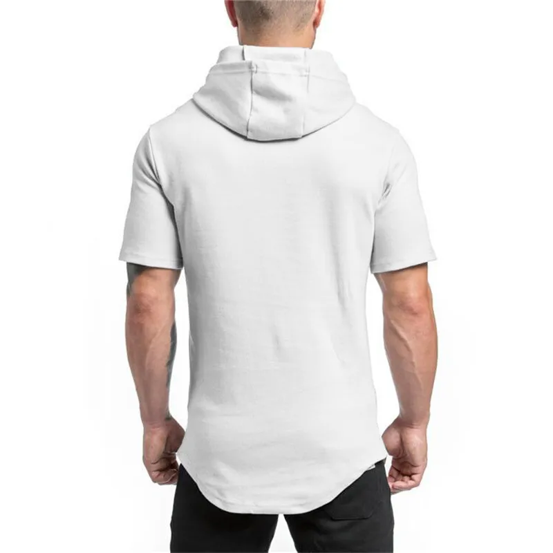 Marka Muscleguys odzież bluzy męskie z krótkim rękawem Koszulka siłownia Topy Bluzy Sportowa bluza treningowa Dres Cotton 210421