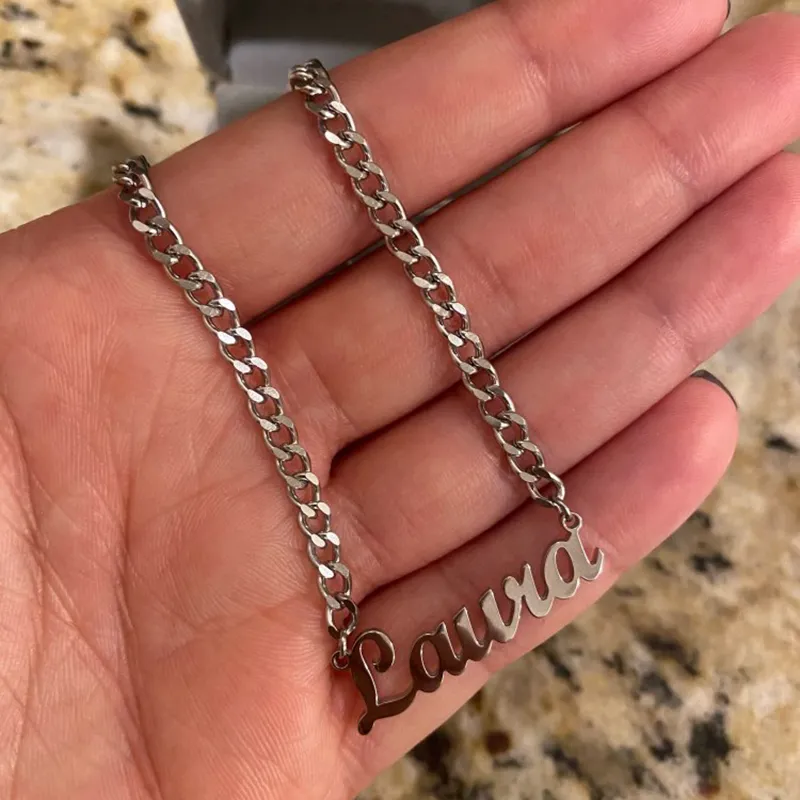 Colares com nome personalizado para mulheres e homens punk placa de identificação joias aço inoxidável corrente curb colar carta personalizada Collier 220210