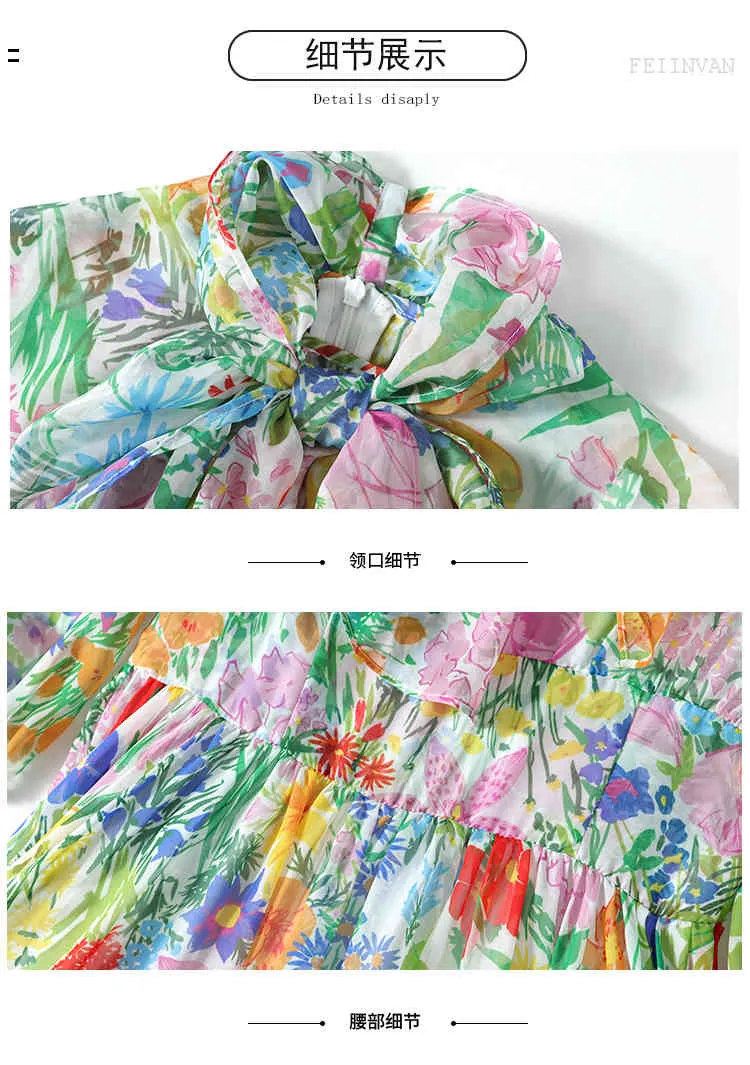 Llzacoosh Designer Runway plisted Maxi Summer Women Elegancki kwiat drukujący łuk Vintage Vintage Linia Szyfonowe sukienki na imprezę 210514272x