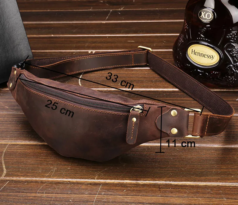 Riñonera de cuero para hombre Real Crazy Horse Vintage Hip Bum Belt Male Phone Pouch High Quality Boy Fanny