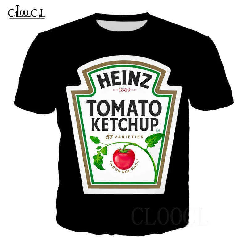 Casual Men T Shirt Tomato Ketchup T Shirt Pattern 3D Print Red Black White Tees Unisex Fashion T-Shirts Harajuku Streetwear Tops (3)