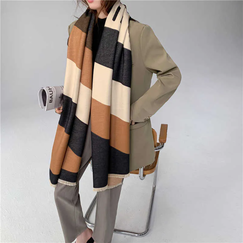 Lunadolphin mulheres inverno cachecol quente cor de malha matching macio lã tippet imitação cashmere pashmina cobertor grande xaile q0828