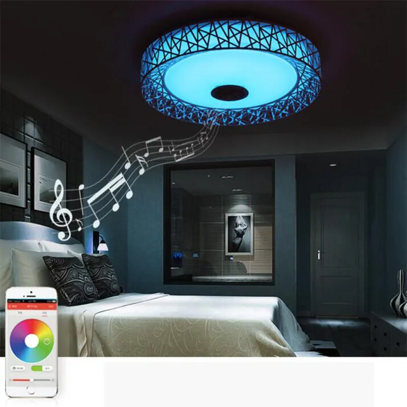 تطبيق LED LED Seiling Light مع مكبر صوت Bluetooth 36W MUSIC Party Lamp Deco Bedroom Lighting Tucture with Remote Control206f