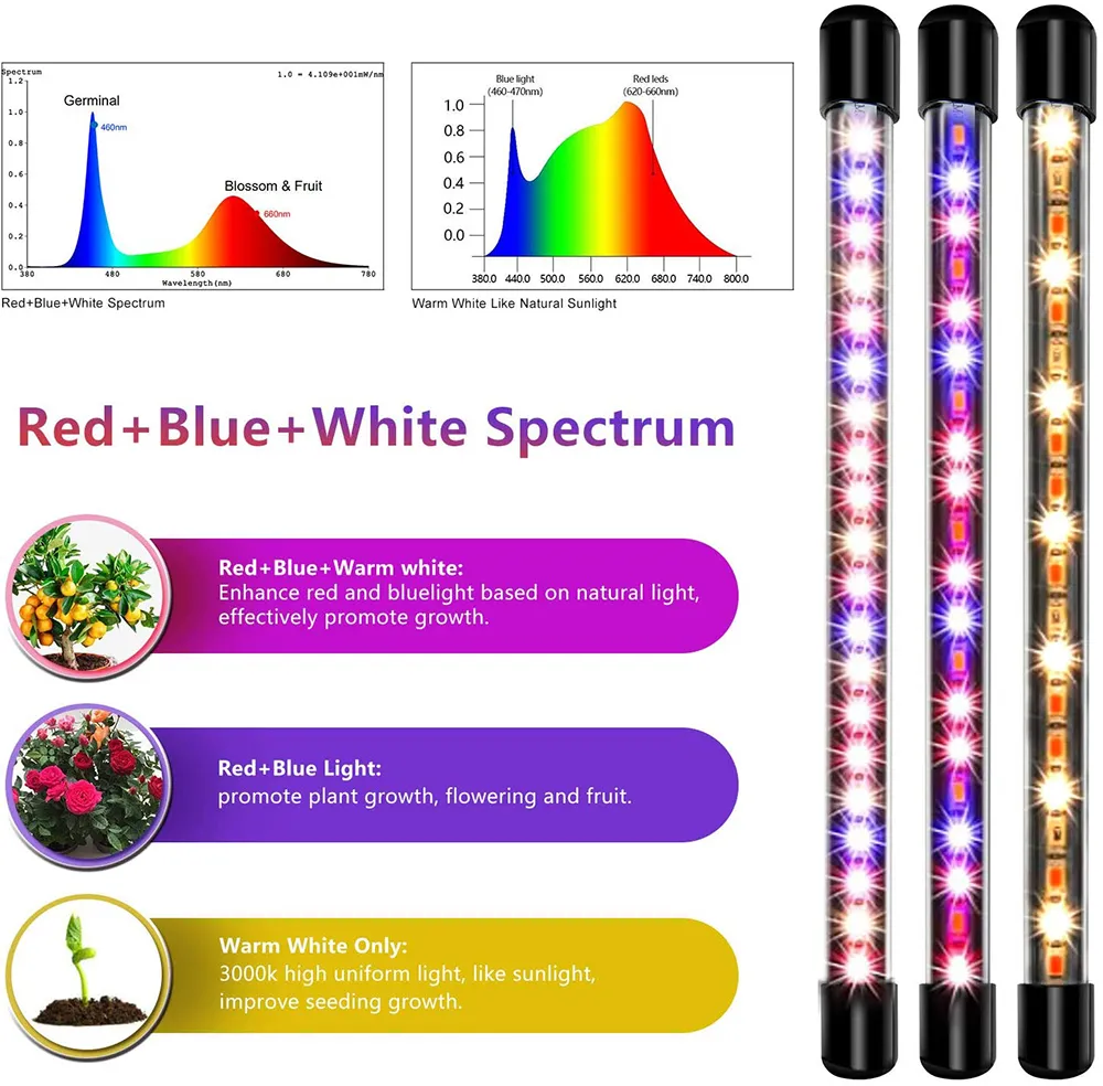LED Grow Lights 4 رؤوس النباتات الداخلية الطيف الكامل ترايبود ضوء قابلة للتعديل 4 8
