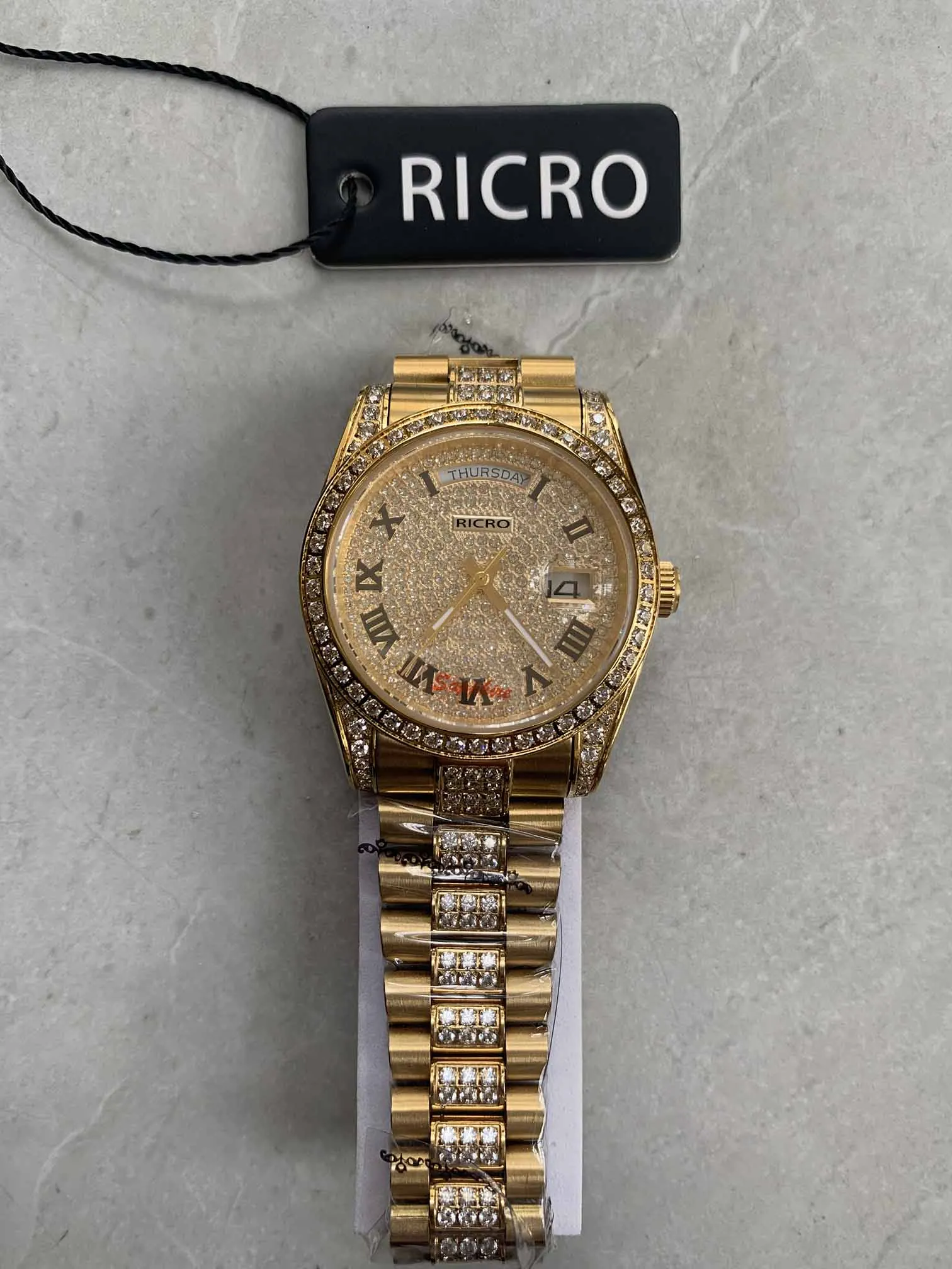 Master Watch Luksusowo -szlachetne złotą obudowę diamentową Tarf 36 mm szafirowy szklany automatyczny ruch mechaniczny Whatle Retail266s