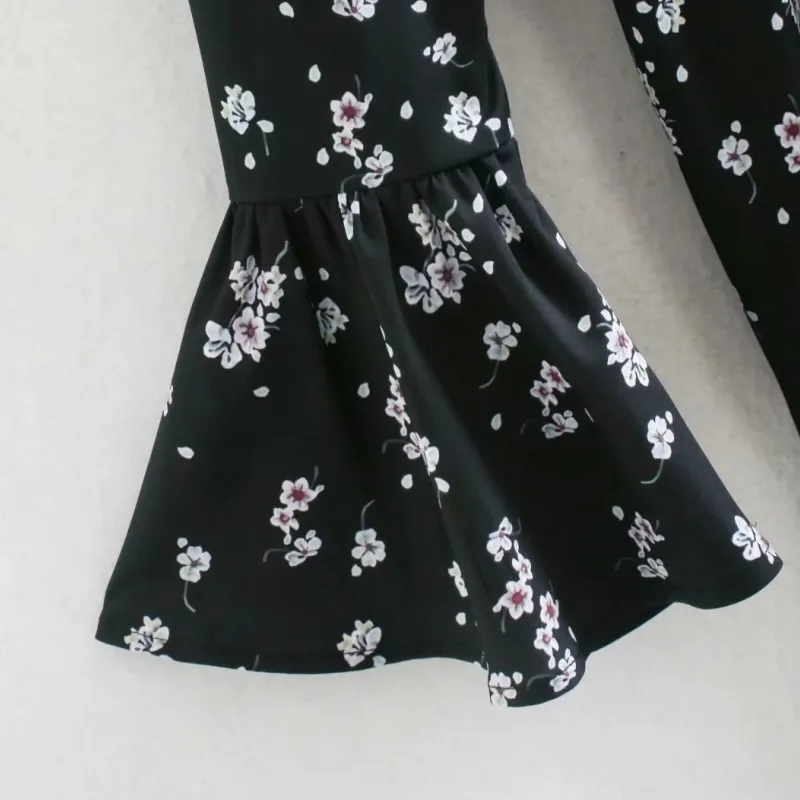 Lente vrouwen bloemen print v nek ruche zoom mini een lijn jurk vrouwelijke flare mouw kleding dame losse vestido d7297 210430