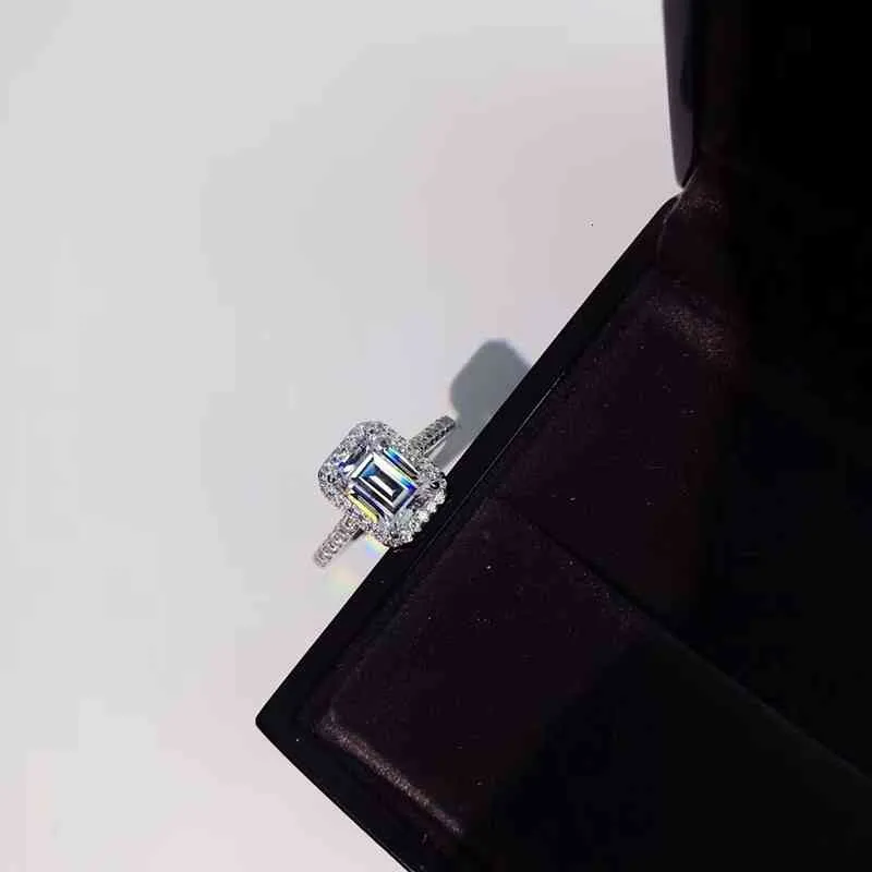 Anel esmeralda corte 2ct diamante cz 925 prata esterlina promessa noivado anéis de banda de casamento para mulheres pedras preciosas joias de festa presente2687