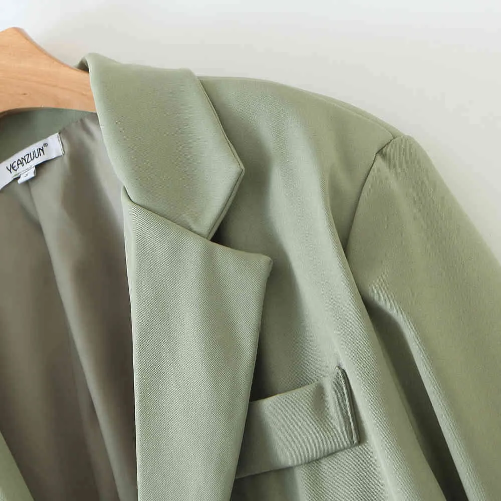 BBWM Vintage Elegante Frauen Grasgrüne Jacke Mode Weibliche Arbeitsanzug Turn-Down Einreiher Mantel Chic Top Casual Casaco 210520