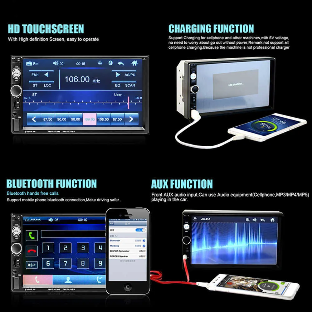 2 Din Otopark Radyosu 7 HD Autoradio Multimedya Oyuncu 2din Dokunmatik Ekran Otomatik Ses Stereo MP5 Bluetooth USB TF FM Kamera 256H