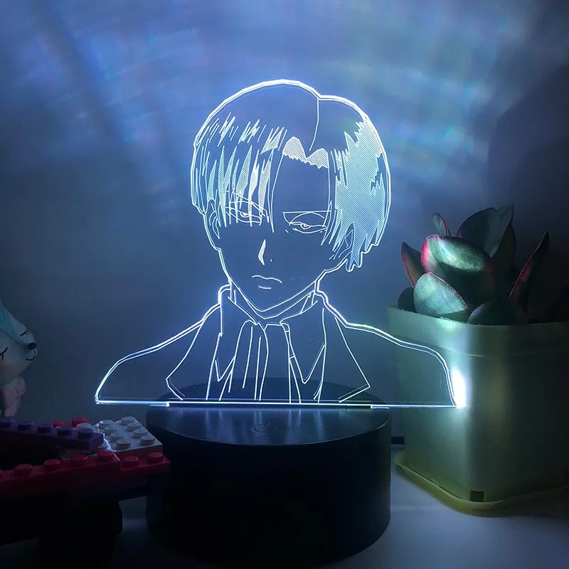 Luzes noturnas Levi ackerman Figura 3D Luz LED para ataque na decoração de titã Decoração infantil presente de aniversário desenho animado Anime Lamp297D