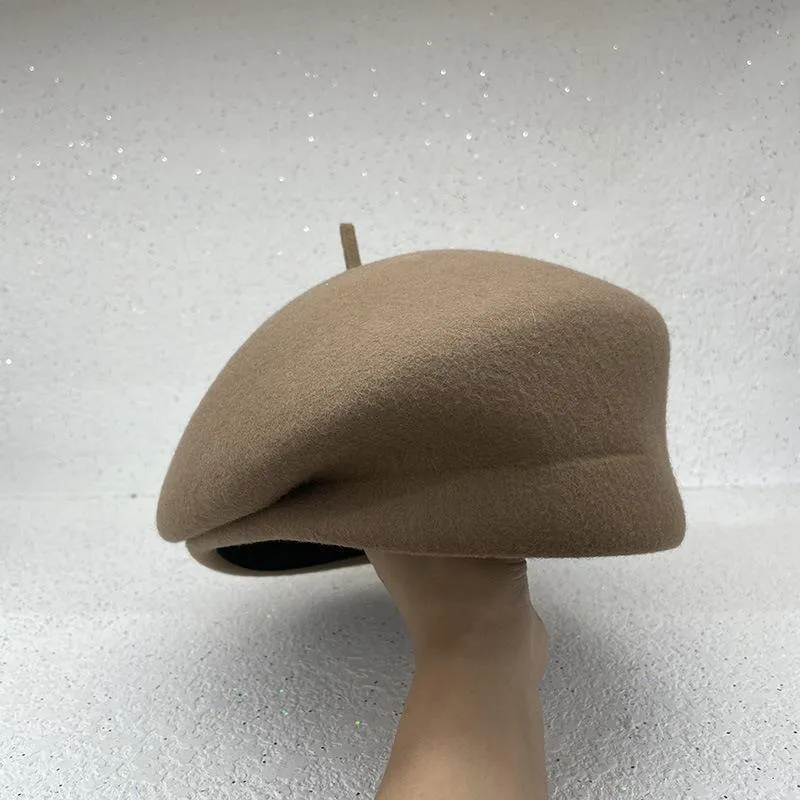Berets 202109-Dudu-Shenzhen Estilo Japão Outono Inverno Lã Sólida Grace Senhora Beret Hat Mulheres Lazer Painter