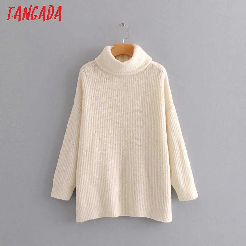 Tangada Kadınlar Süveter Balıkçı Yaka Kazak Kazak Kış Moda Uzun Kazak Ceket Batwing Sleeve Noel Sweat HY135 210914