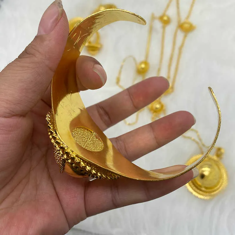 Äthiopische Schmucksets für Frauen Gold Dubai Habesha Schmuck mit Haarnadelkopfkette Afrikanische Brauthochzeitsgeschenkkragen 2107206410284