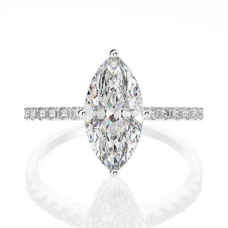 Shifei 925スターリングシルバーマーキーカット作成ダイヤモンド宝石の結婚式の婚約上質なジュエリーリング卸売211217