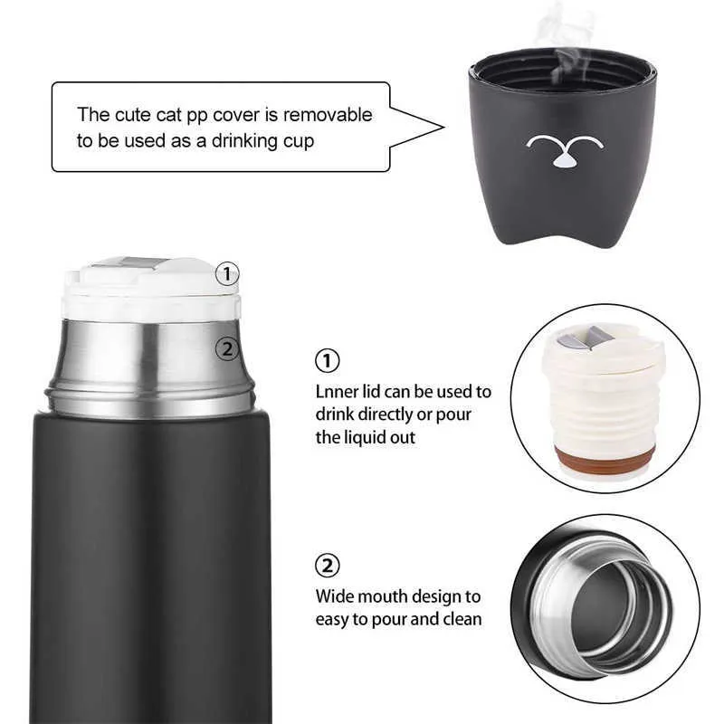 Termos för teisolerad vattenflaska Termisk kaffekopp Mugg Cooler Steel Vakuumkolv Utomhus Drinkware 210615