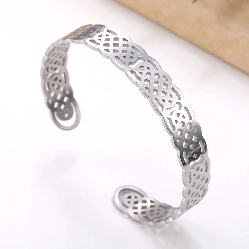 Skyrim Women Stainless Steel Cuff Vikings Bangle Irish Knot Celtics Knot Amulet Talisman Wiccan Bangles Bracelet Jewelry Gift Q0719