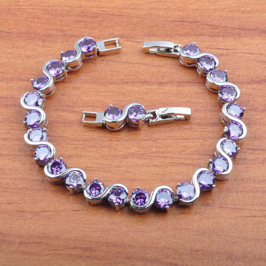 Ensemble de bijoux de qualité AAA + pour femmes, bijoux de mariée, boucles d'oreilles en zircone cubique violette, collier, bague, Bracelets, JS0271 H1022