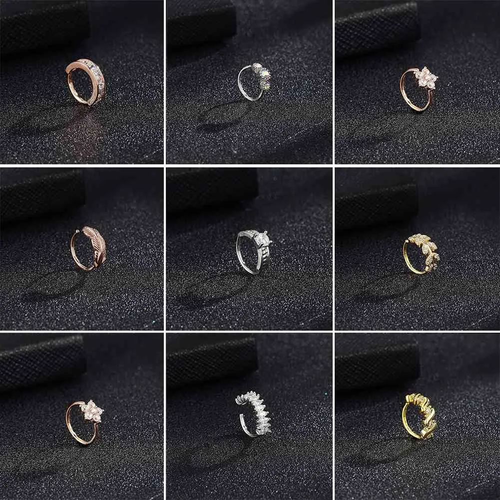 8 pièces Simple Zircon nez anneau cuivre corps Piercing réglable ouvert Noes anneaux ensemble fête bijoux cadeaux