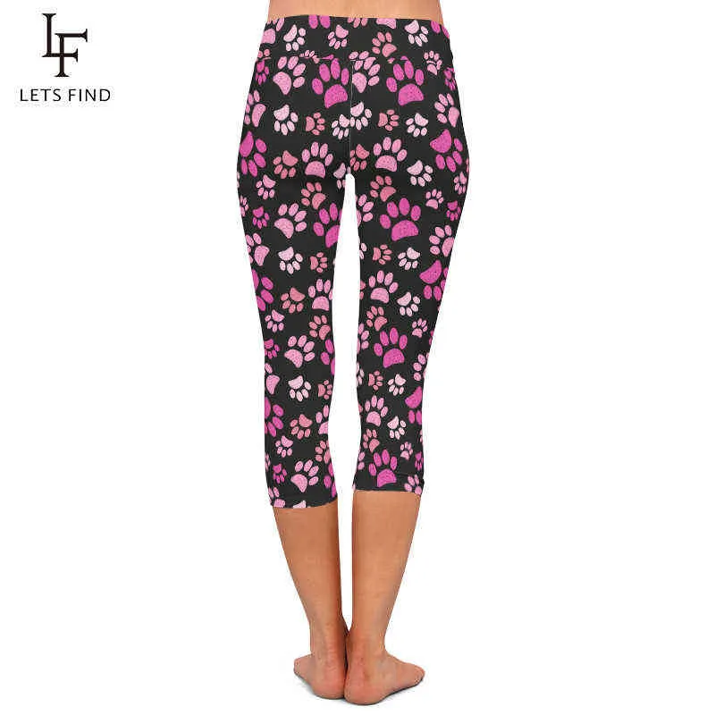 Letfind Summer Cute Pink Dog Paws Stamping Leggings super morbido High Waist Plus size Slim Mid-Calf 210925