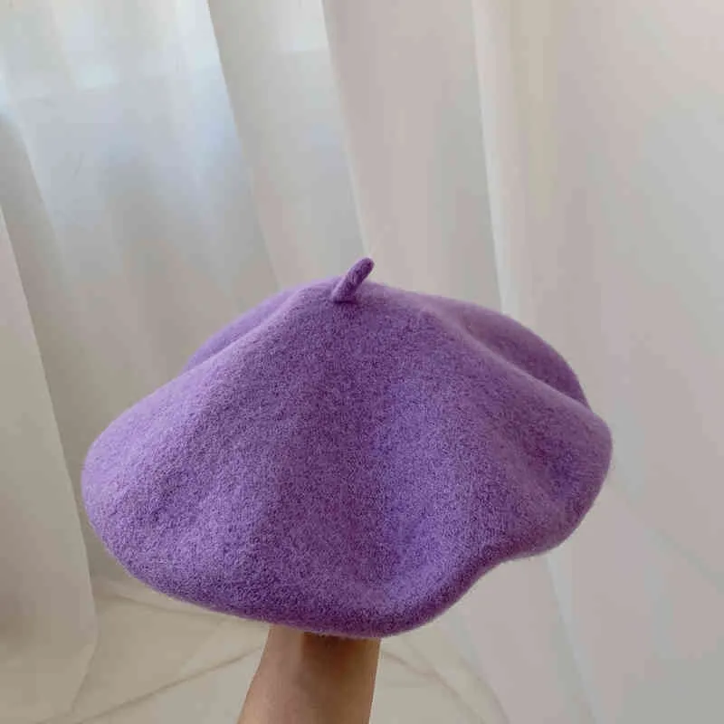 Lunadolphin Kadınlar 90% Yün Mantar Saf Bere Sonbahar Derin Saçaklar Örgü Üzüm Mor Sanatçı Kap Ressam Beanie Kış Şapka