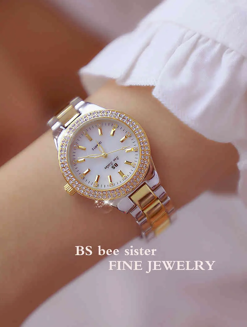 2020 Женские наручные платья Золотые часы Кристаллические Бриллианты Часы Нержавеющая Сталь Серебряные Часы Женщины Монтре Femme 2021