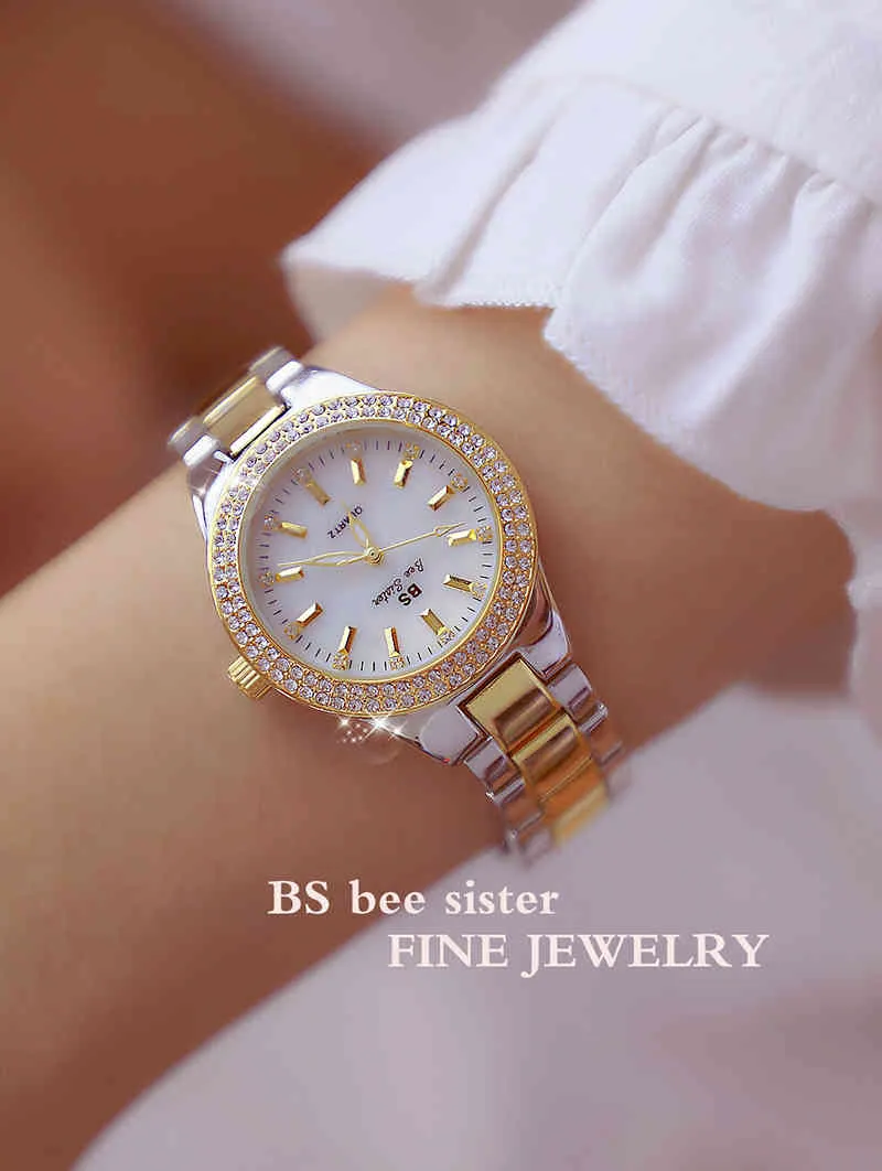 2020 Ladies Wrist Dress Gold Watch Crystal Diamond Klockor Rostfritt Stål Silver Klocka Kvinnor Montre Femme 2021